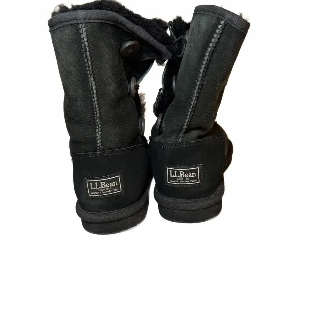 L.L.‎ BEAN Fleece Lined Black SUEDE winter boot with button side. Women Size 8 M